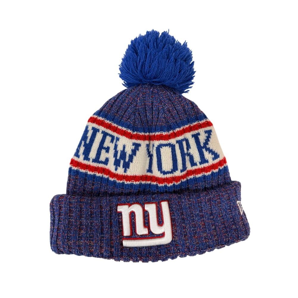 New Era NFL New York Giants Knit Beanie Pom Hat One Size Blue Red‎ Winter